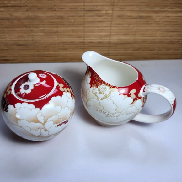 Maxwell and Williams Kimono Cream and Sugar Set Red and White Fine Bone … - Picture 2 of 10
